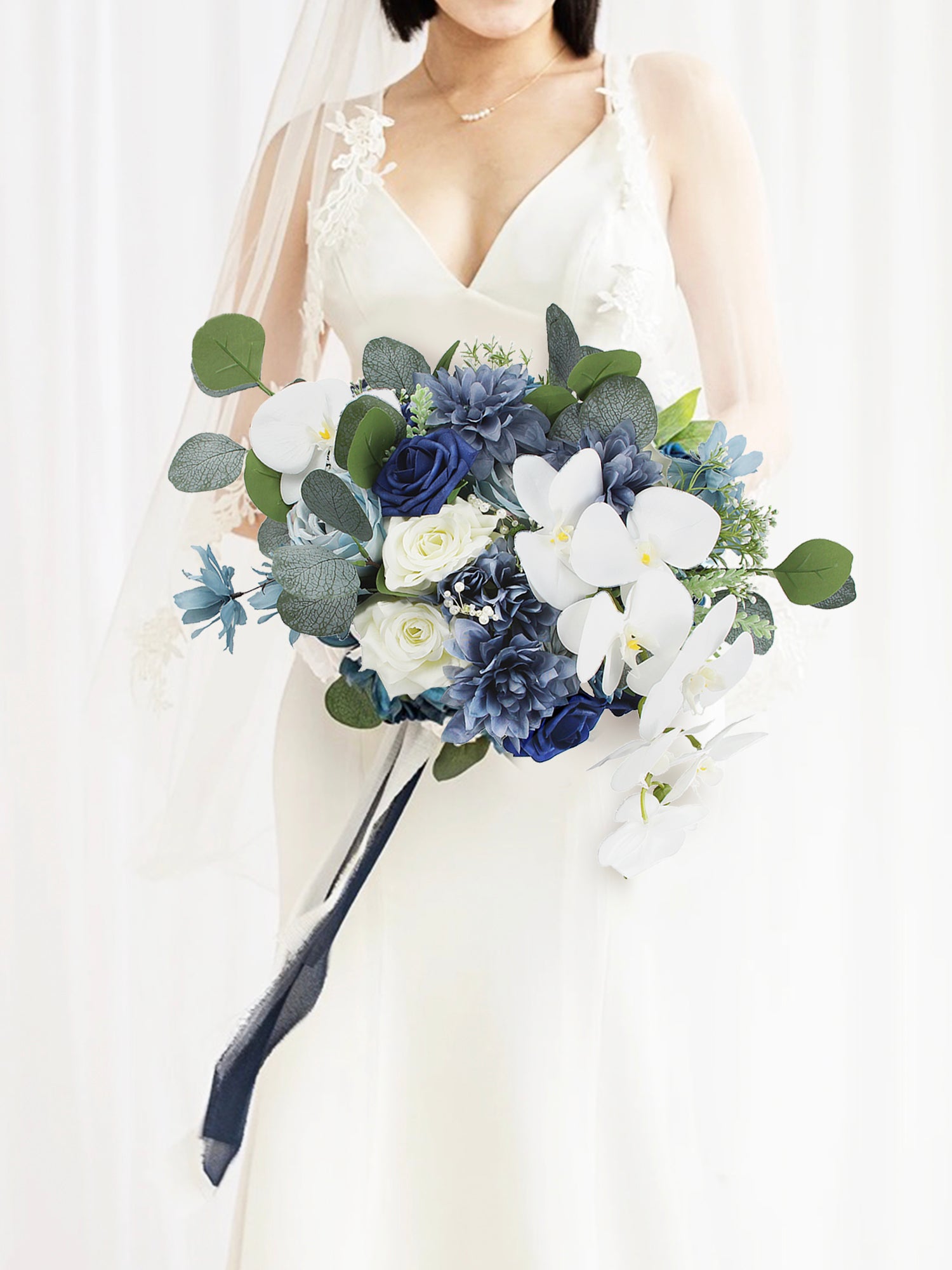 13.5 inch wide Navy Blue Bridal Bouquet