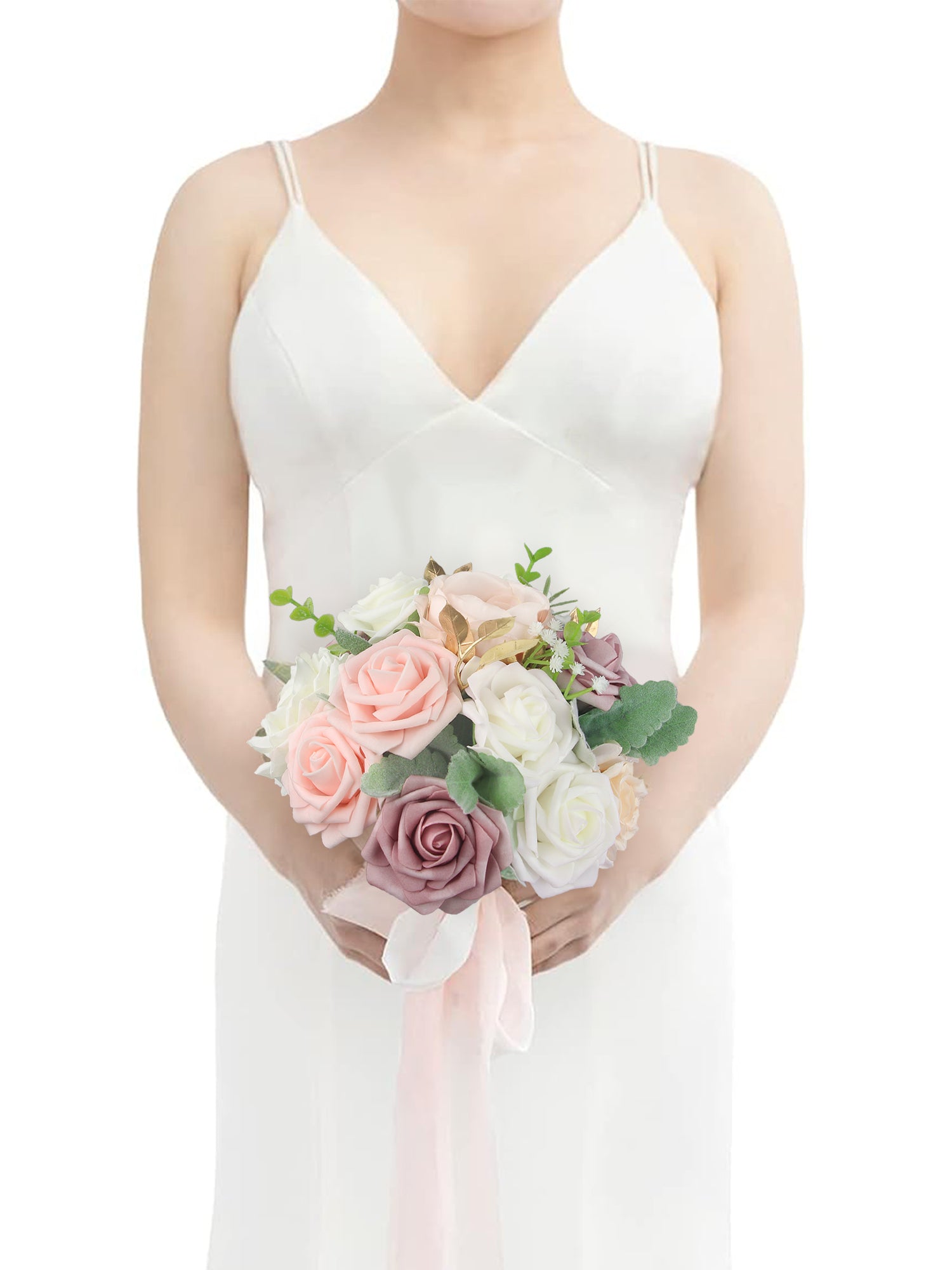 9 inch wide Dusty Pink & White Bridesmaid Bouquet