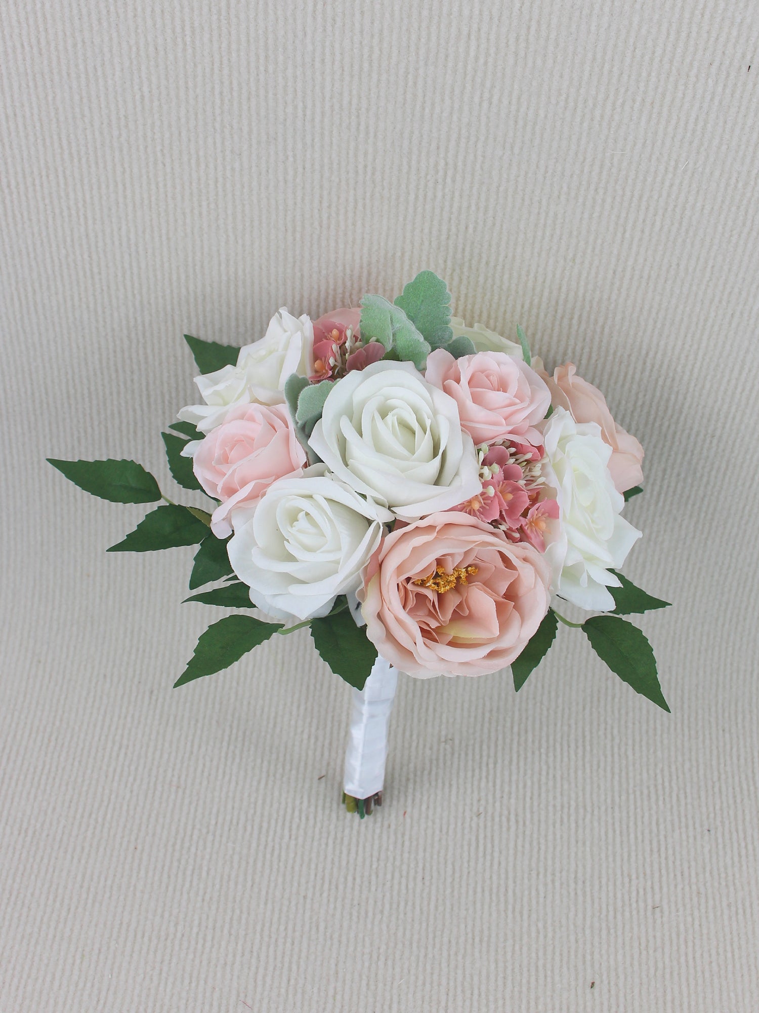 9.4 inch wide White & Blush Pink Bridesmaid Bouquet