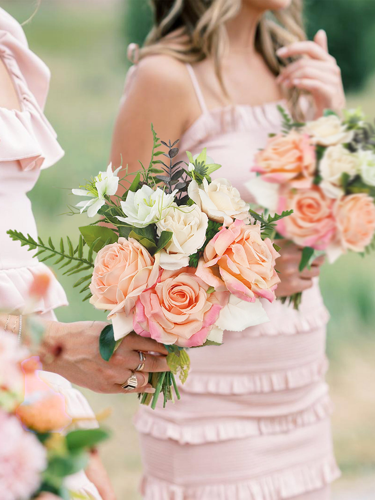 7.8 inch wide Champagne Pink Rose Bridesmaid Bouquet