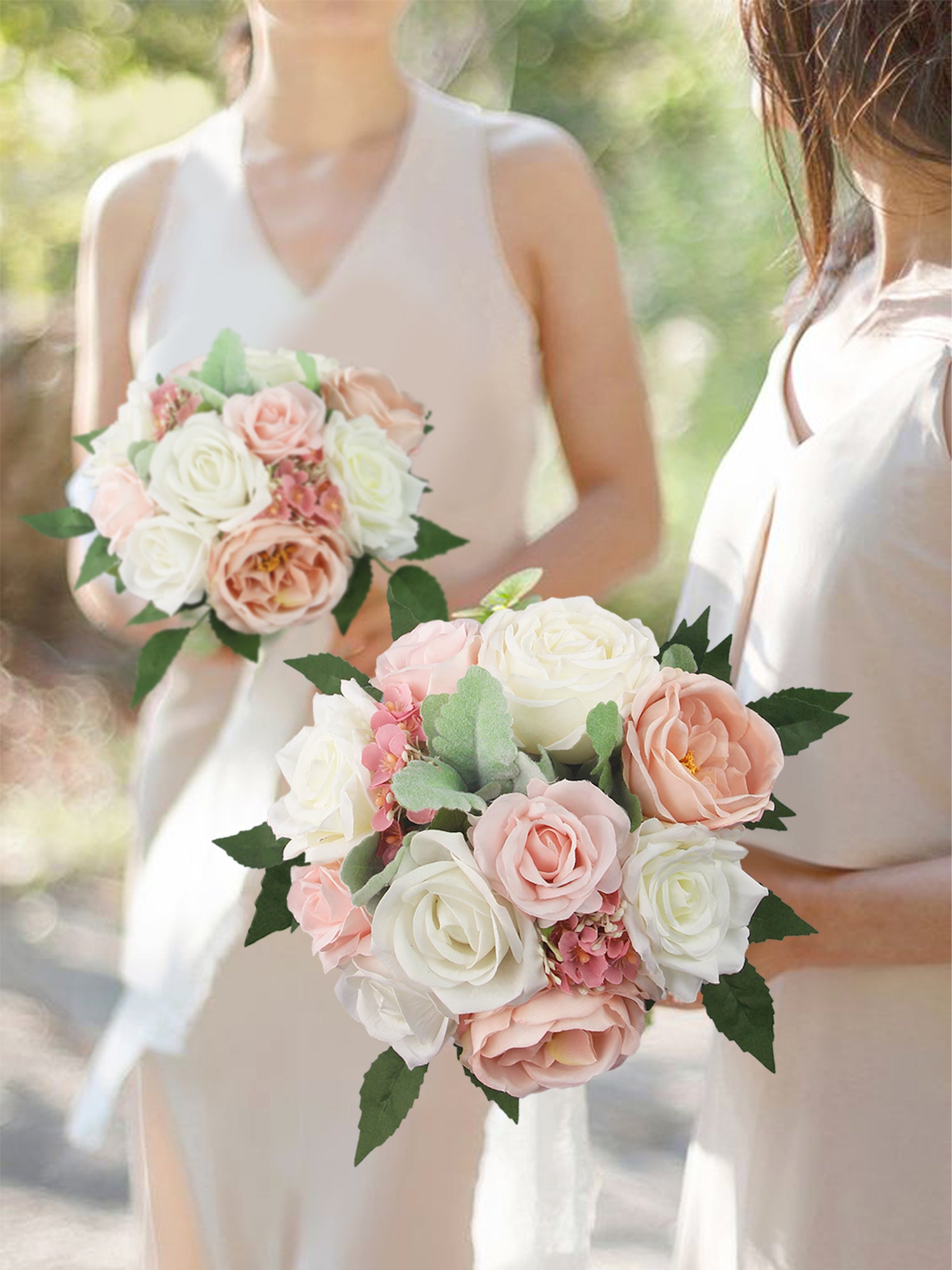 9.4 inch wide White & Blush Pink Bridesmaid Bouquet