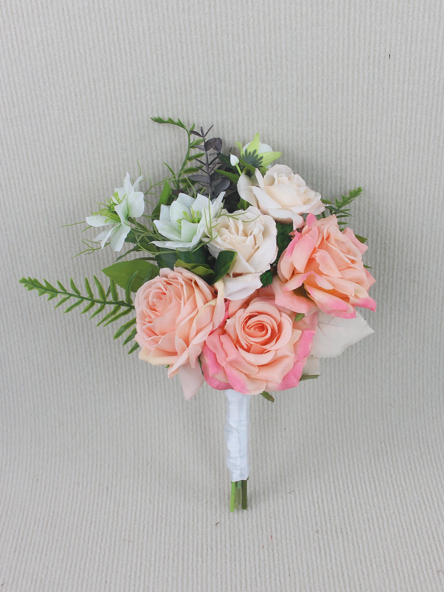 7.8 inch wide Champagne Pink Rose Bridesmaid Bouquet