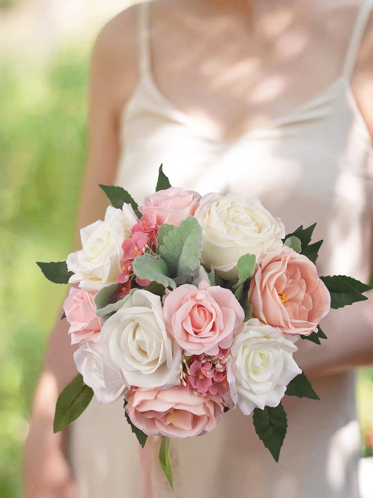 Bouquet da damigella d'onore bianco e rosa cipria largo 9,4 pollici