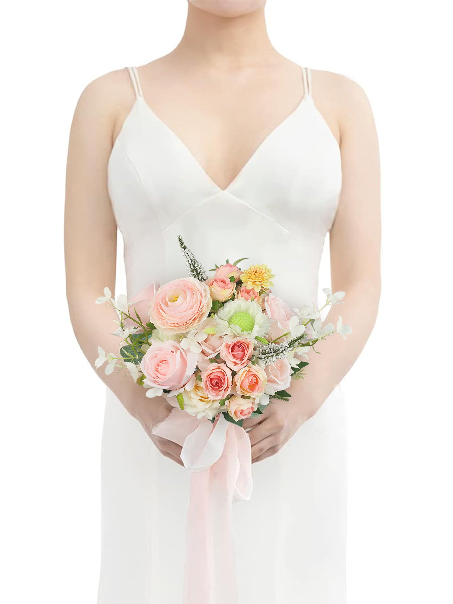 9.4 inch wide Pink Ranunculus & Rose Bridesmaid Bouquet