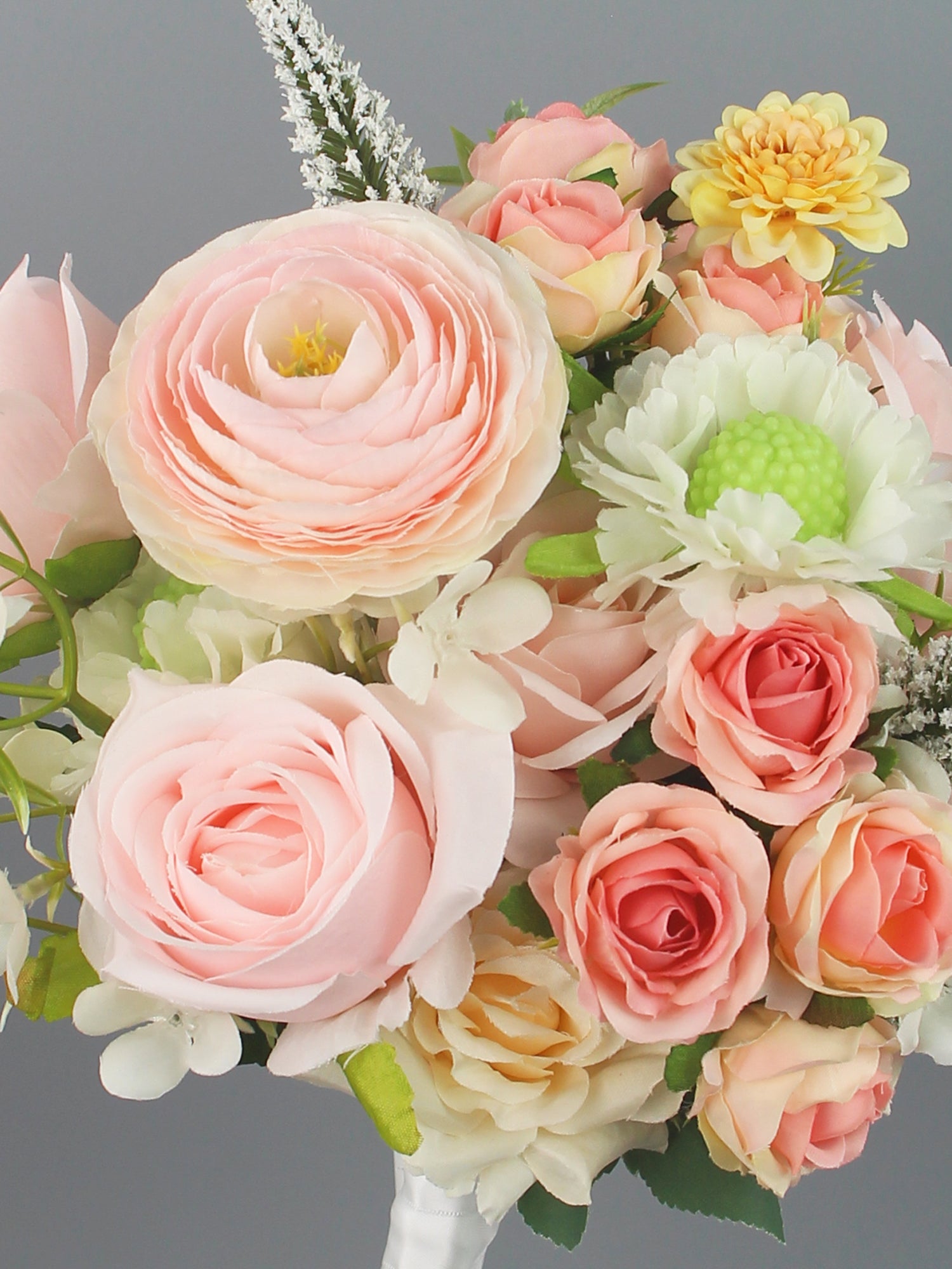 9.4 inch wide Pink Ranunculus & Rose Bridesmaid Bouquet