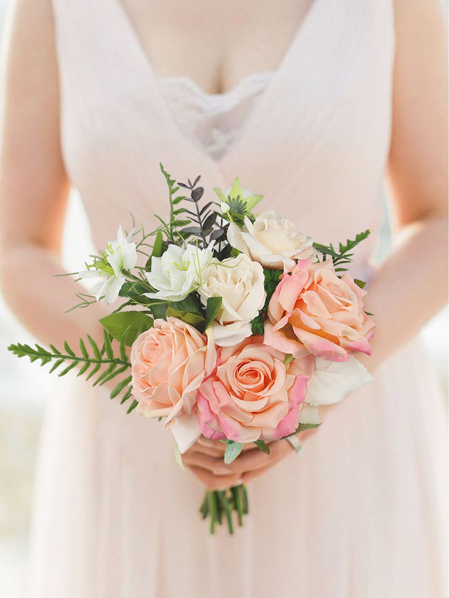 7.8 inch wide Champagne Pink Rose Bridesmaid Bouquet