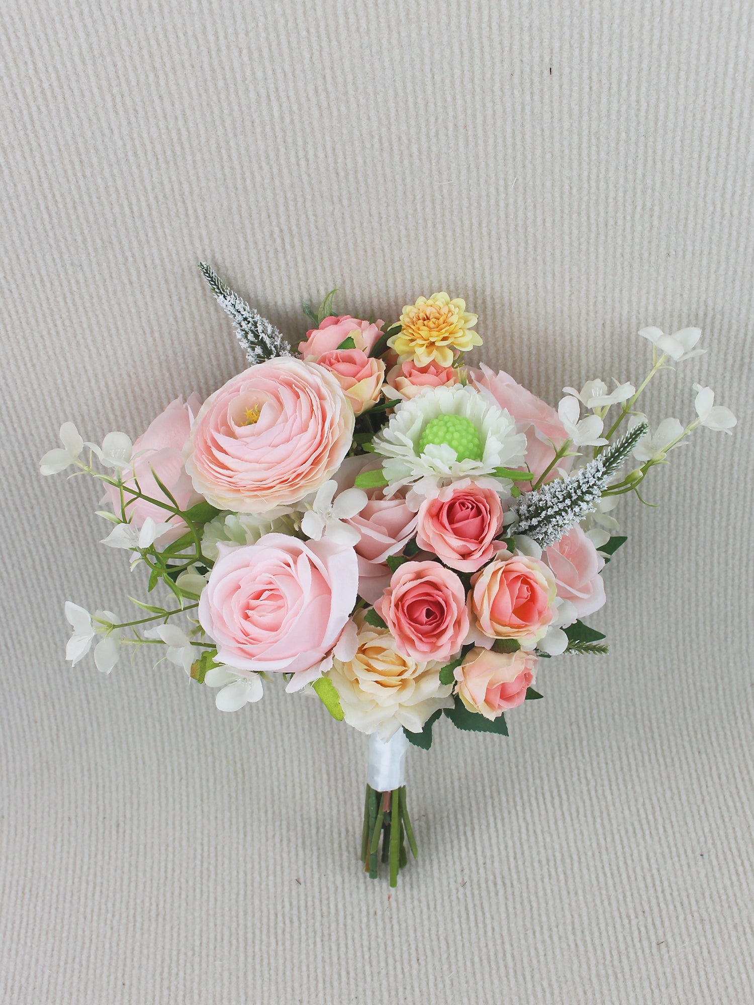 9.4 inch wide Pink Ranunculus & Rose Bridesmaid Bouquet