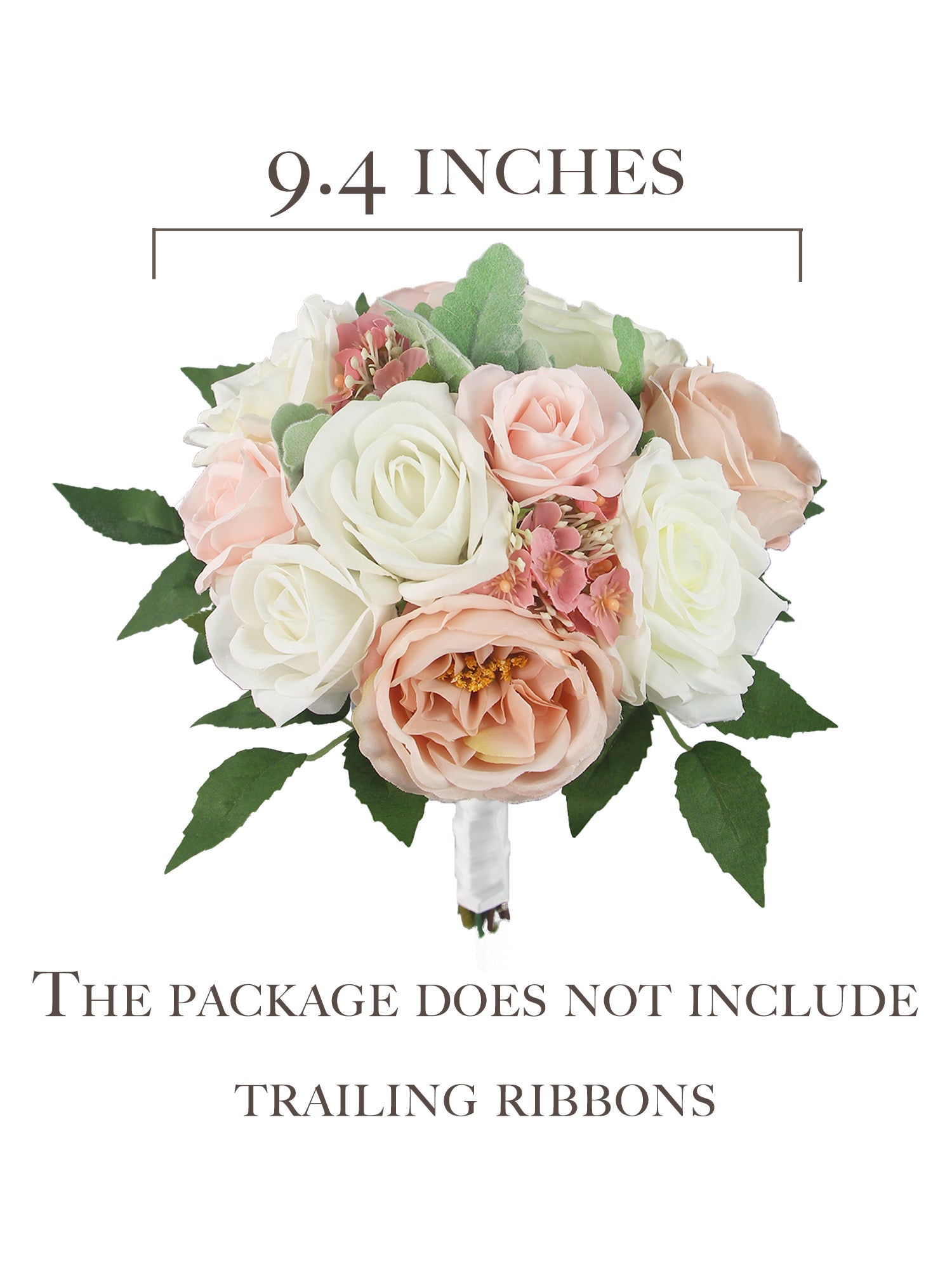 9.4 inch wide White & Blush Pink Bridesmaid Bouquet