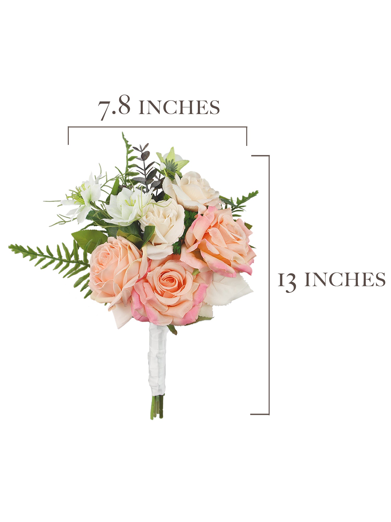 7.8 inch wide Champagne Pink Rose Bridesmaid Bouquet