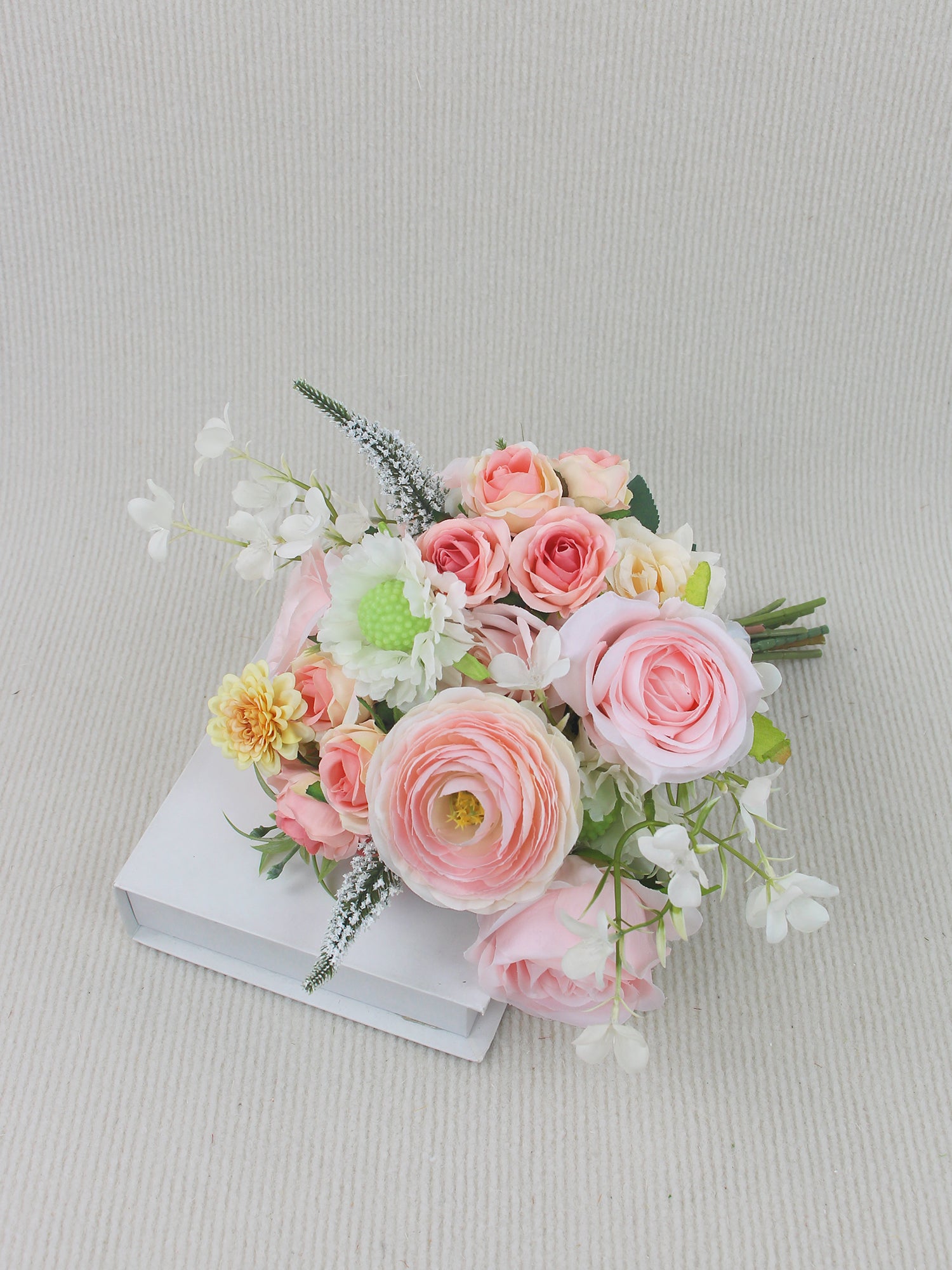 9.4 inch wide Pink Ranunculus & Rose Bridesmaid Bouquet