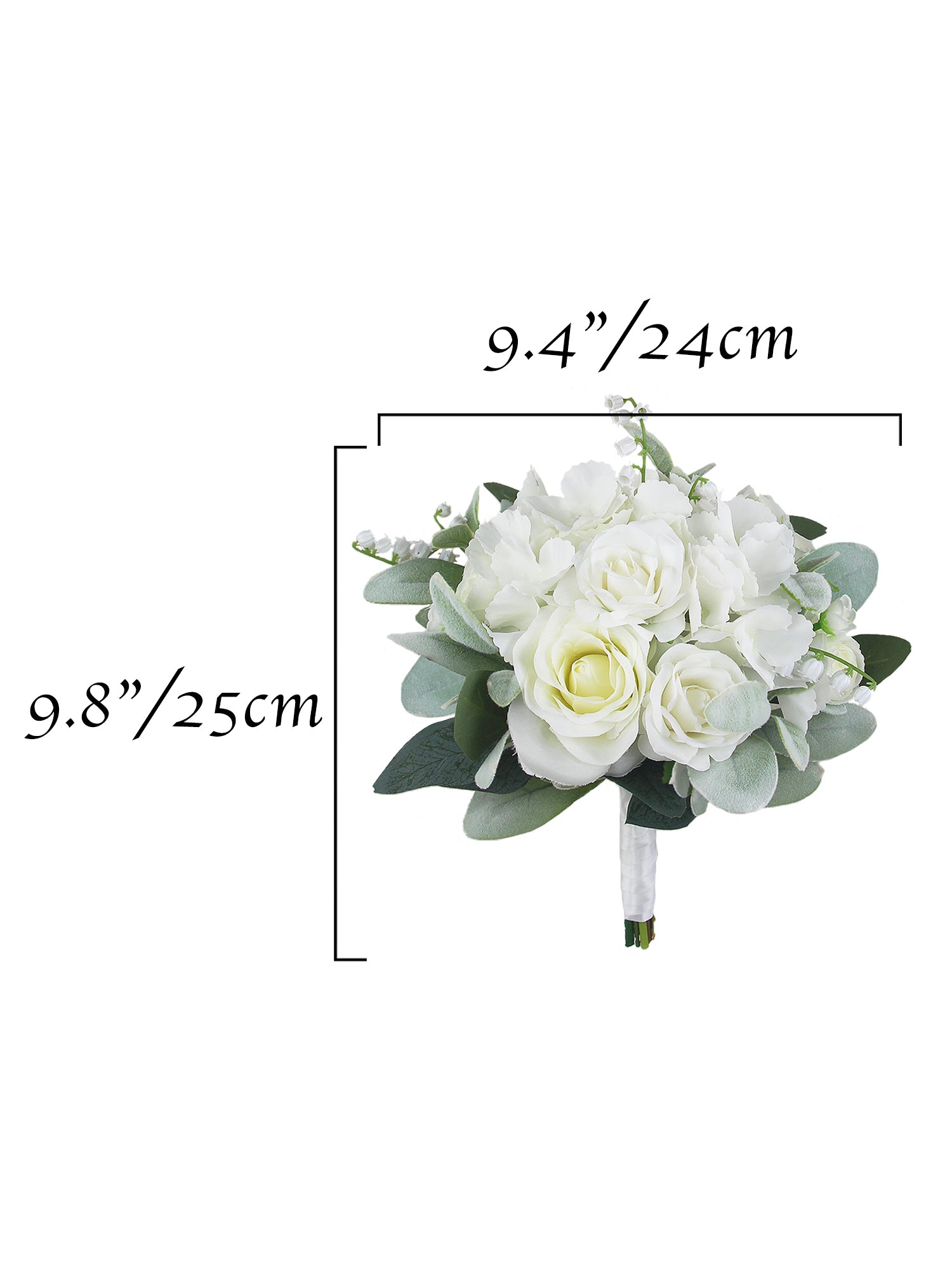 9.4 inch wide Dusty Green & White Bridesmaid Bouquet