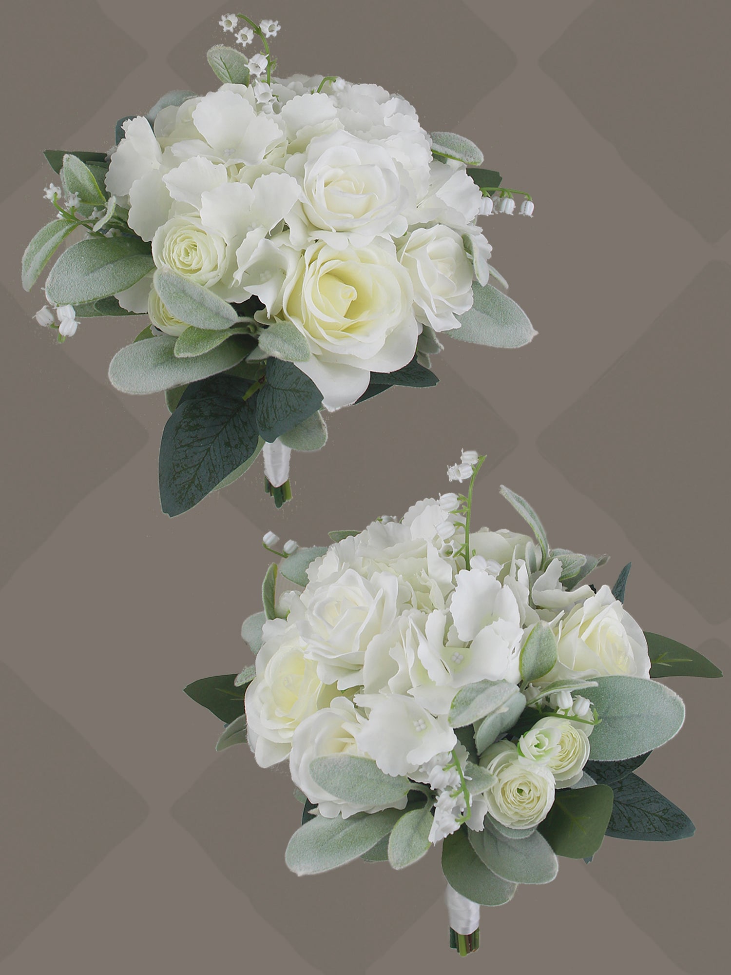 9.4 inch wide Dusty Green & White Bridesmaid Bouquet