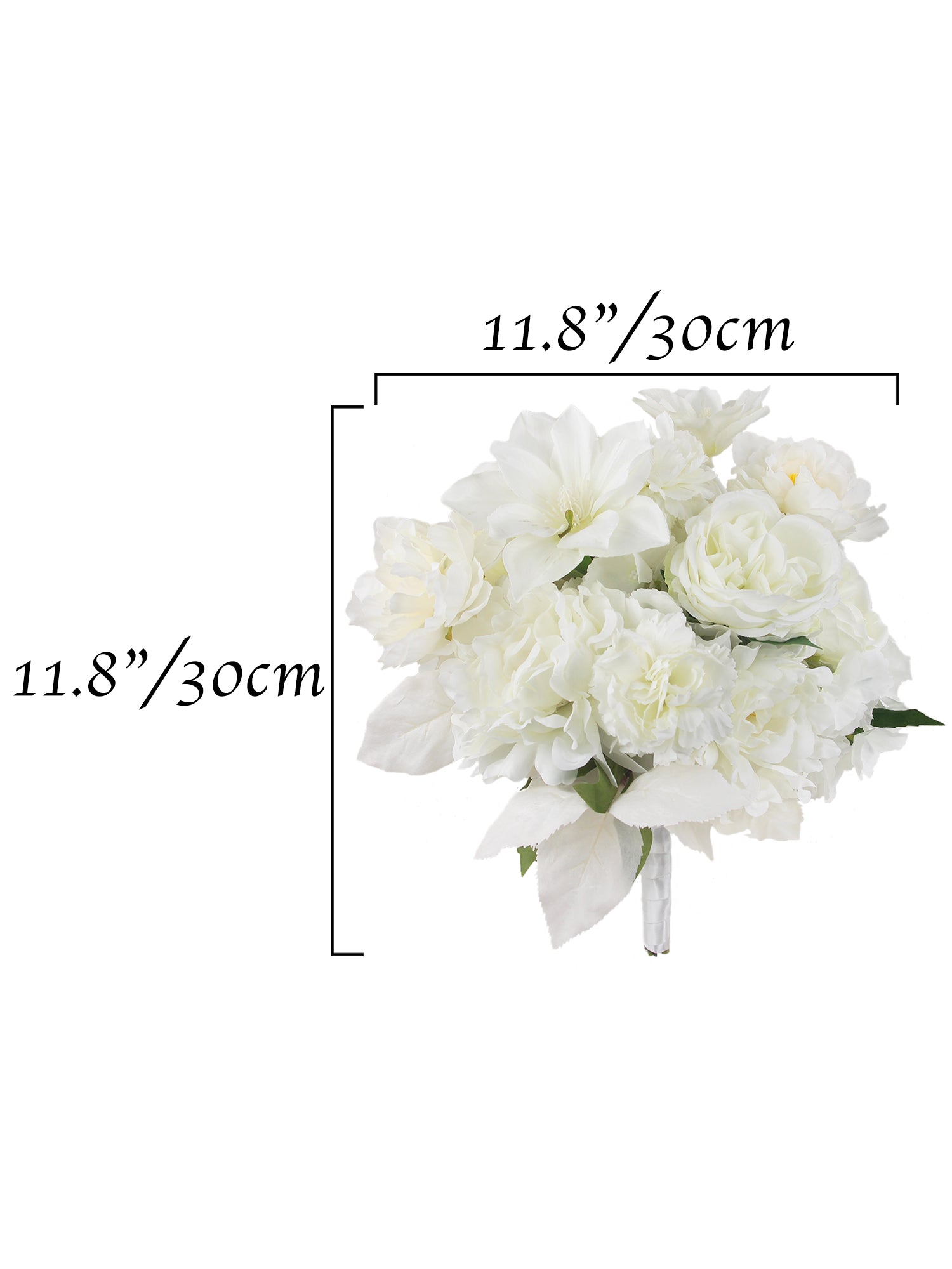 11.8 inch wide Pure White Round Bridal Bouquet