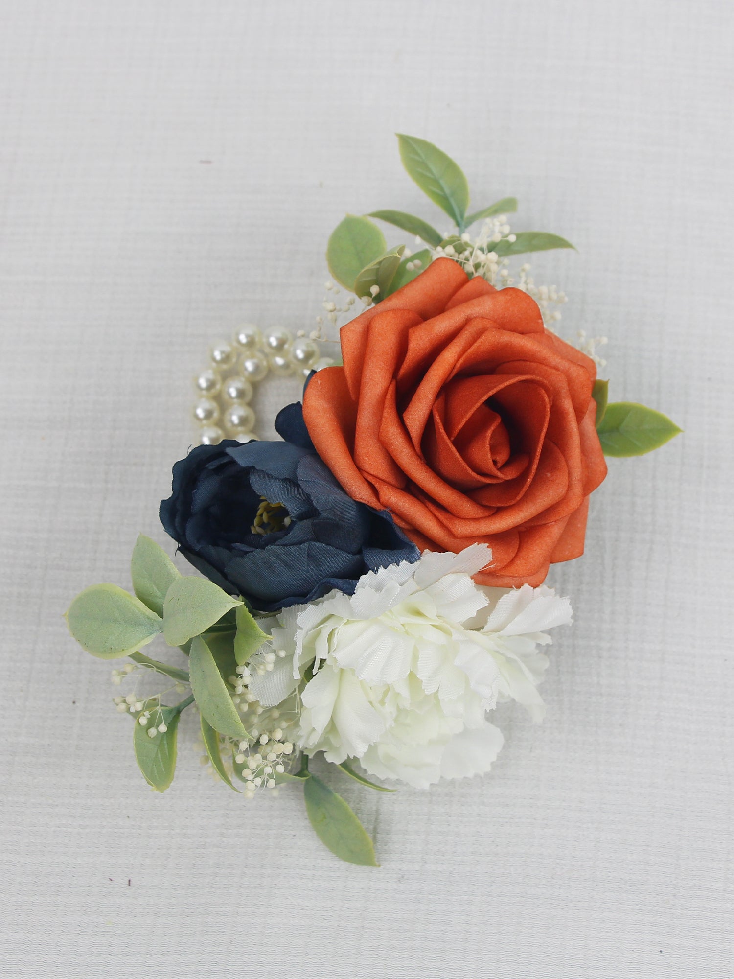 Navy Blue & Burnt Orange Wrist Corsage