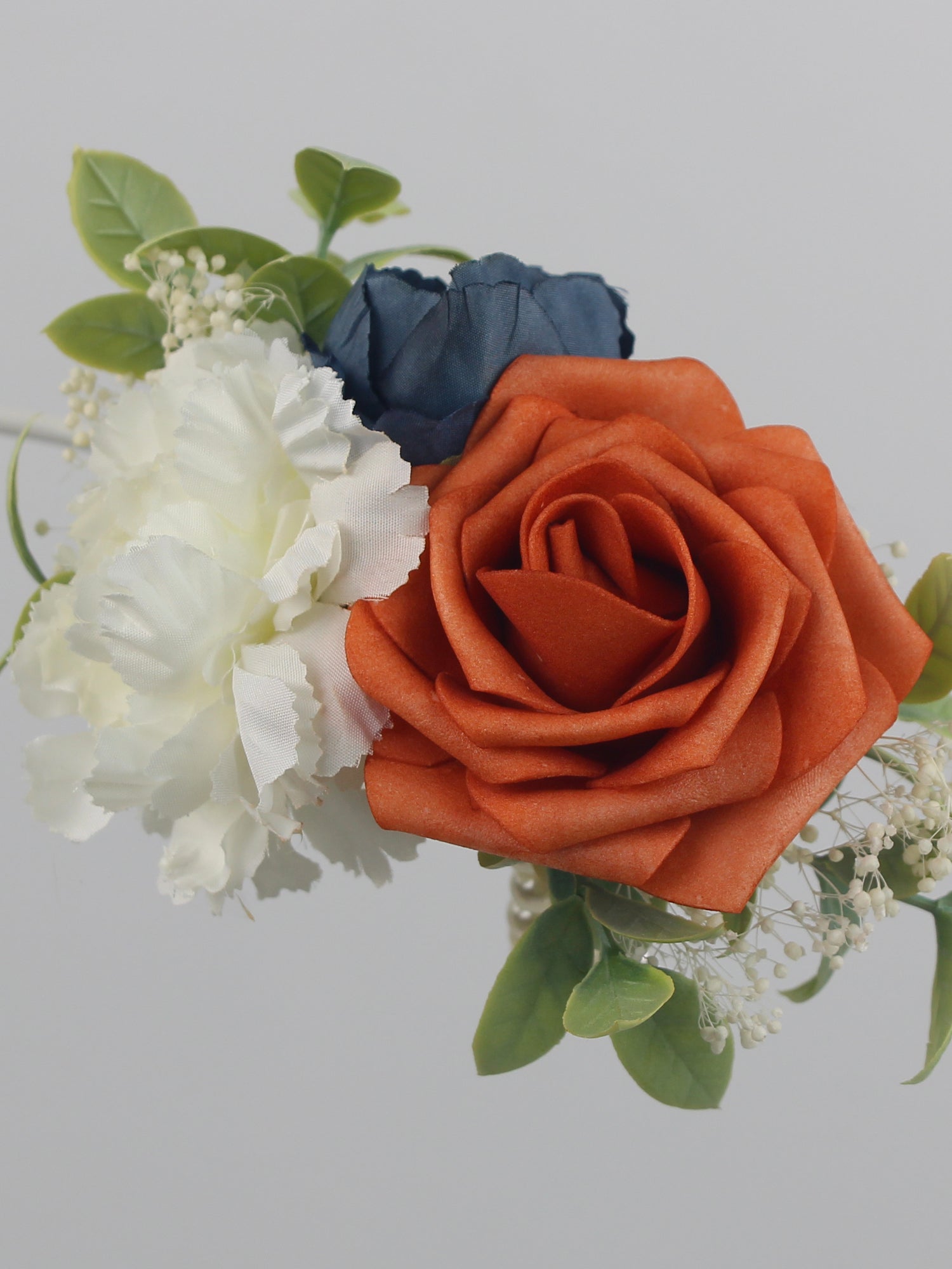 Navy Blue & Burnt Orange Wrist Corsage