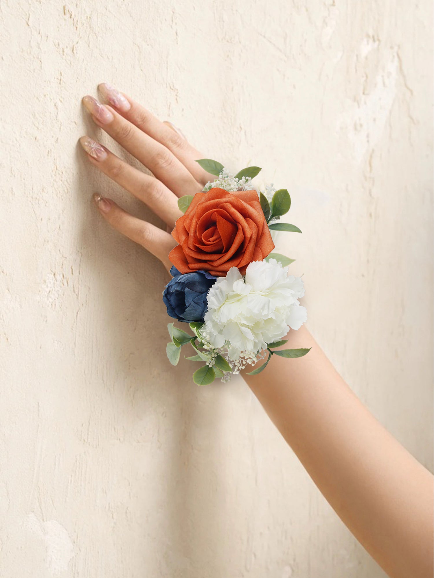 Navy Blue & Burnt Orange Wrist Corsage