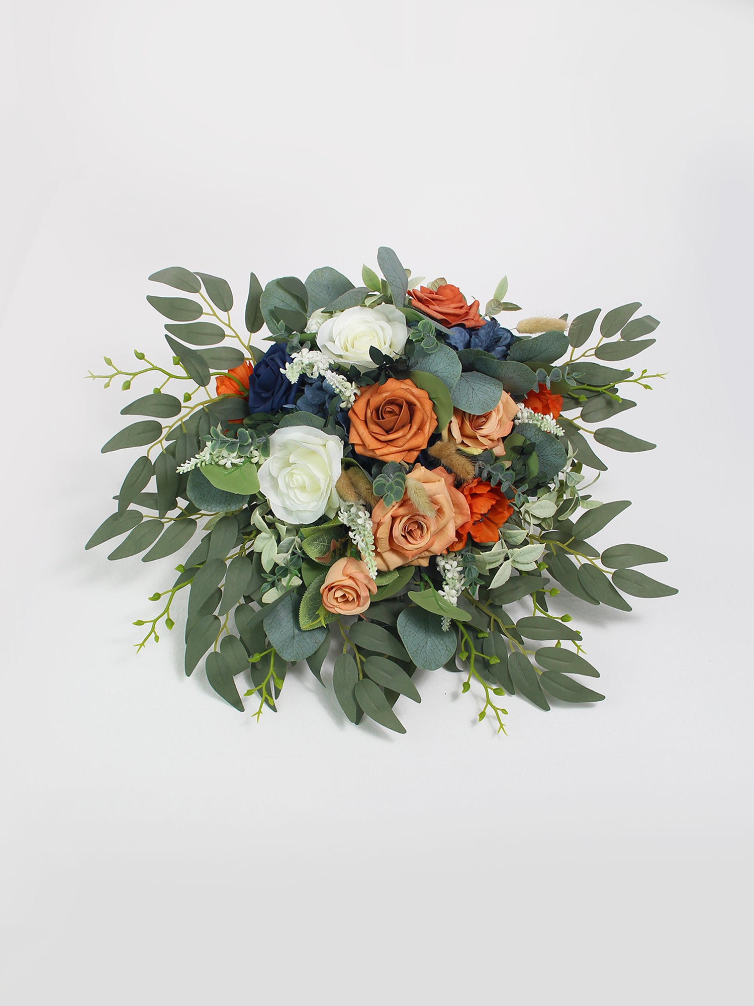 14 inch wide Navy Blue & Burnt Orange Bridal Bouquet