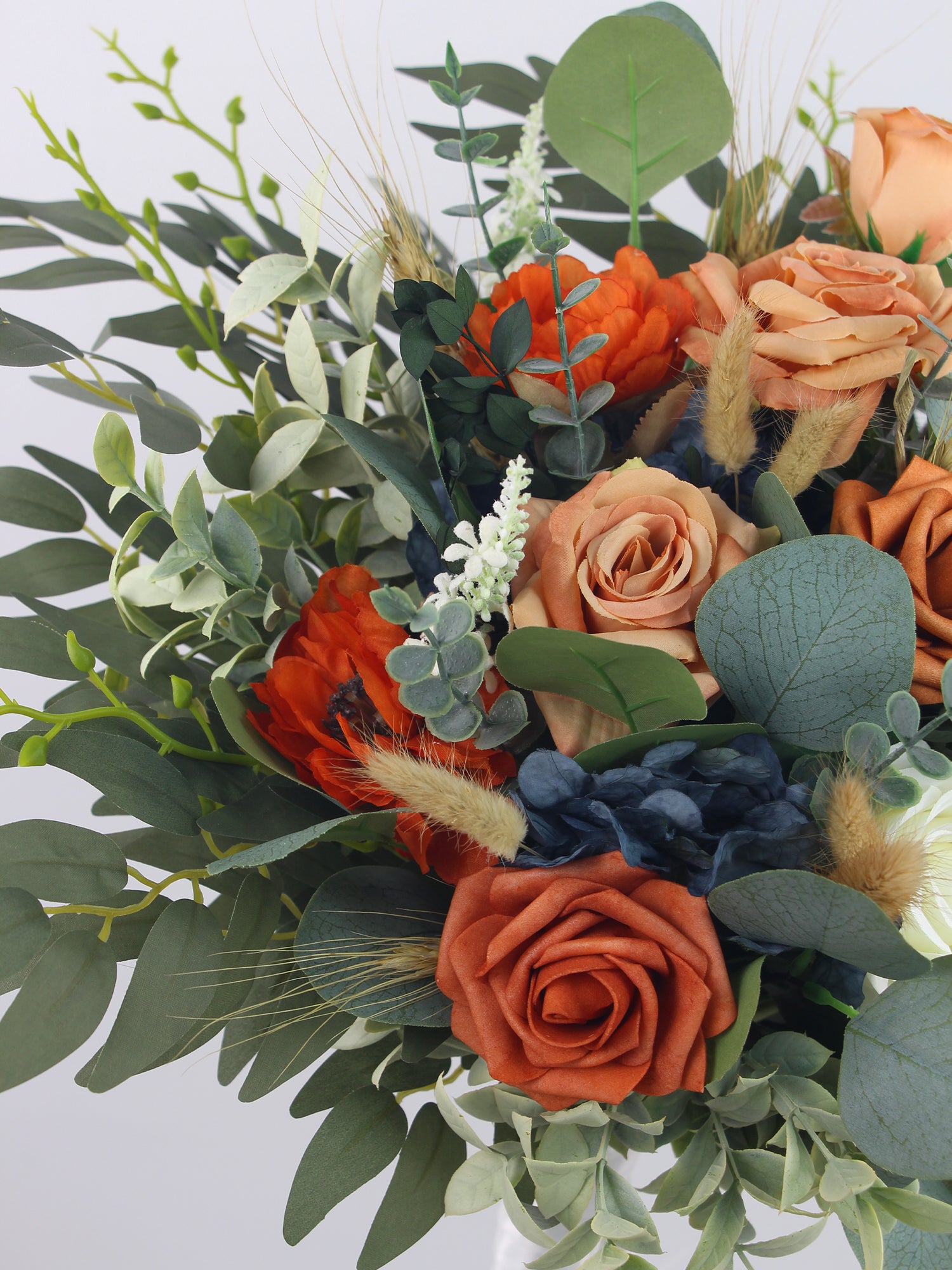 14 inch wide Navy Blue & Burnt Orange Bridal Bouquet