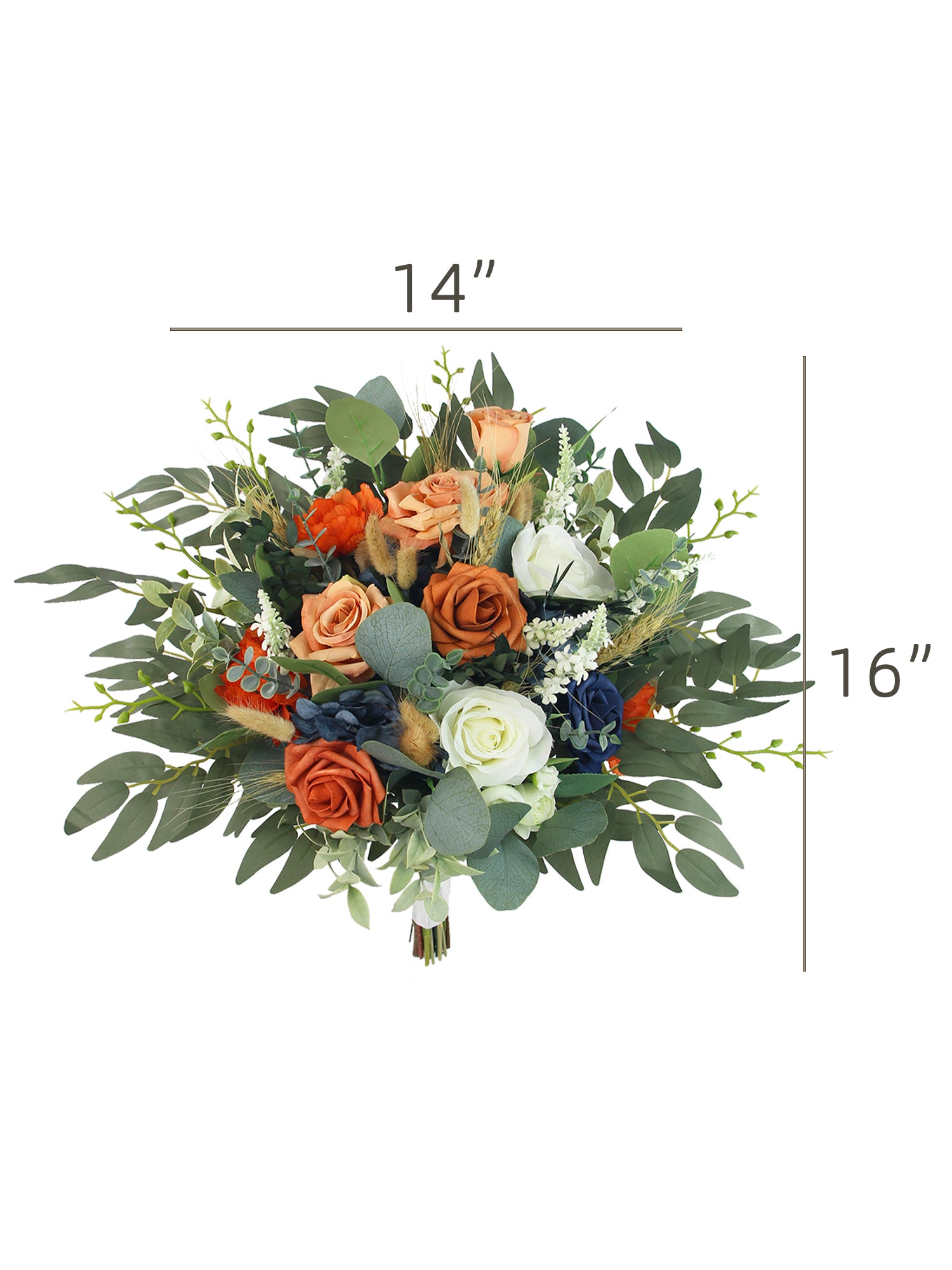 14 inch wide Navy Blue & Burnt Orange Bridal Bouquet