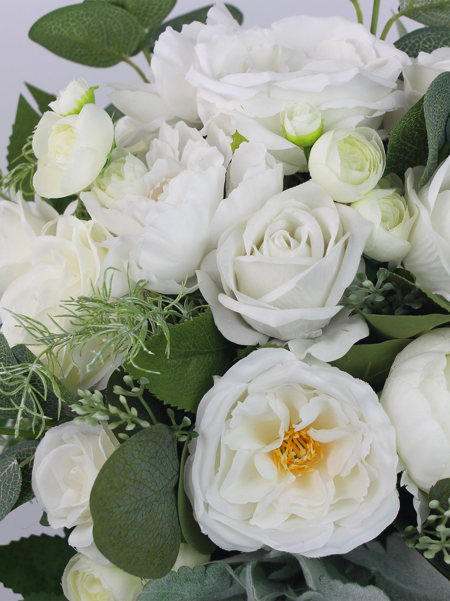 13 inch wide Sage Green & White Bridal Bouquet