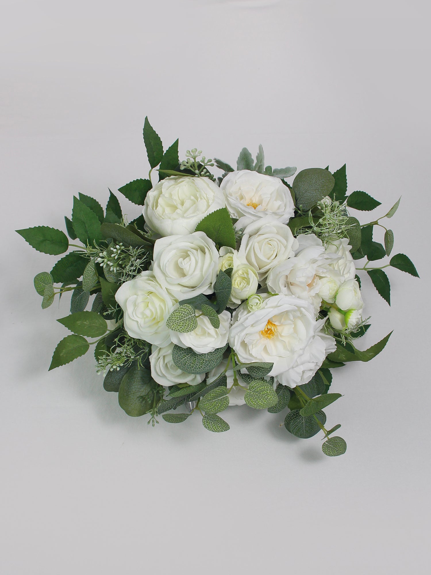 13 inch wide Sage Green & White Bridal Bouquet