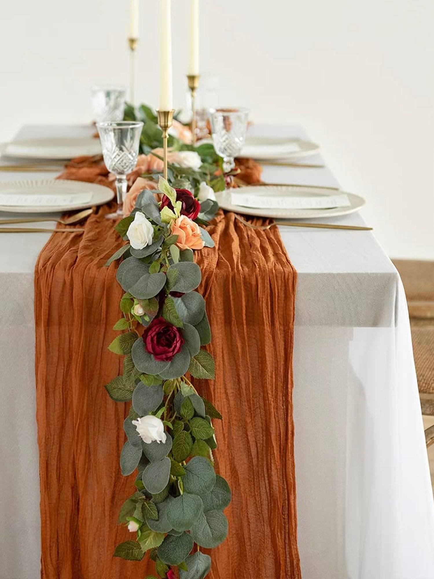 5.9Ft Burnt Orange Cheesecloth Table Runner - Rinlong Flower