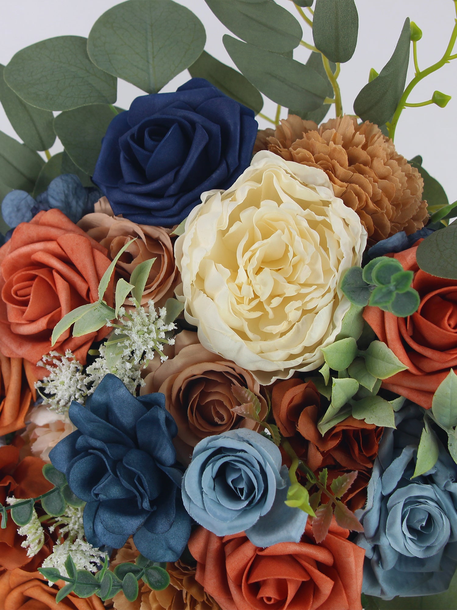 10 inch wide Navy Blue & Burnt Orange Cascading Bridal Bouquet