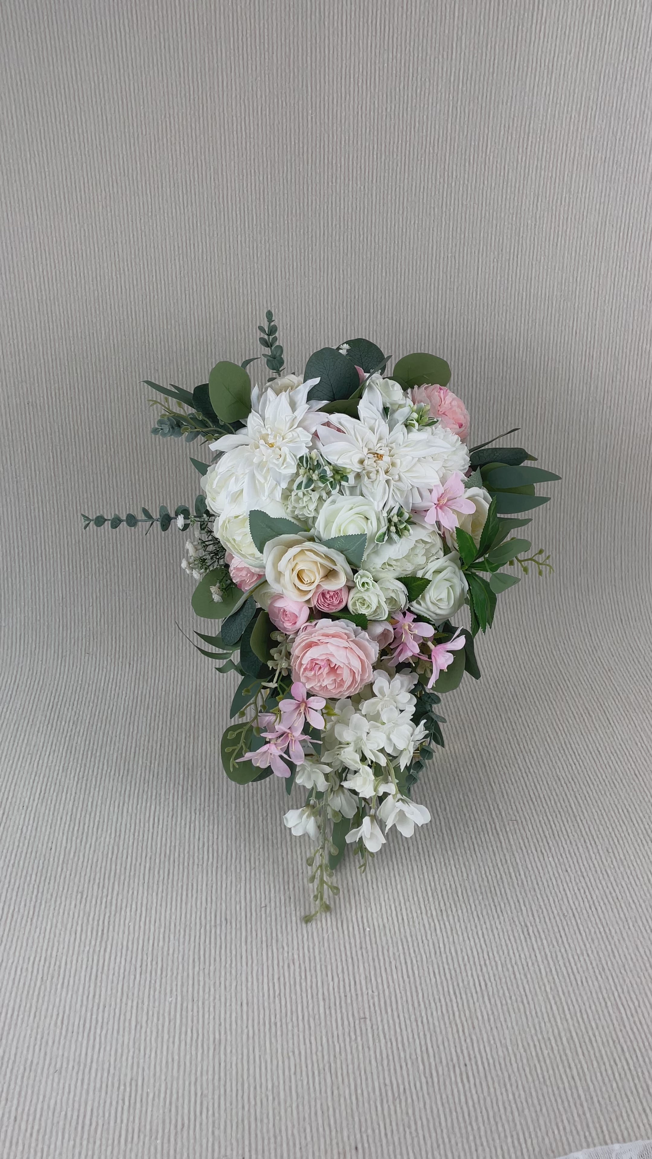11 inch wide Blush White Flowers Cascading Bridal Bouquet Wedding