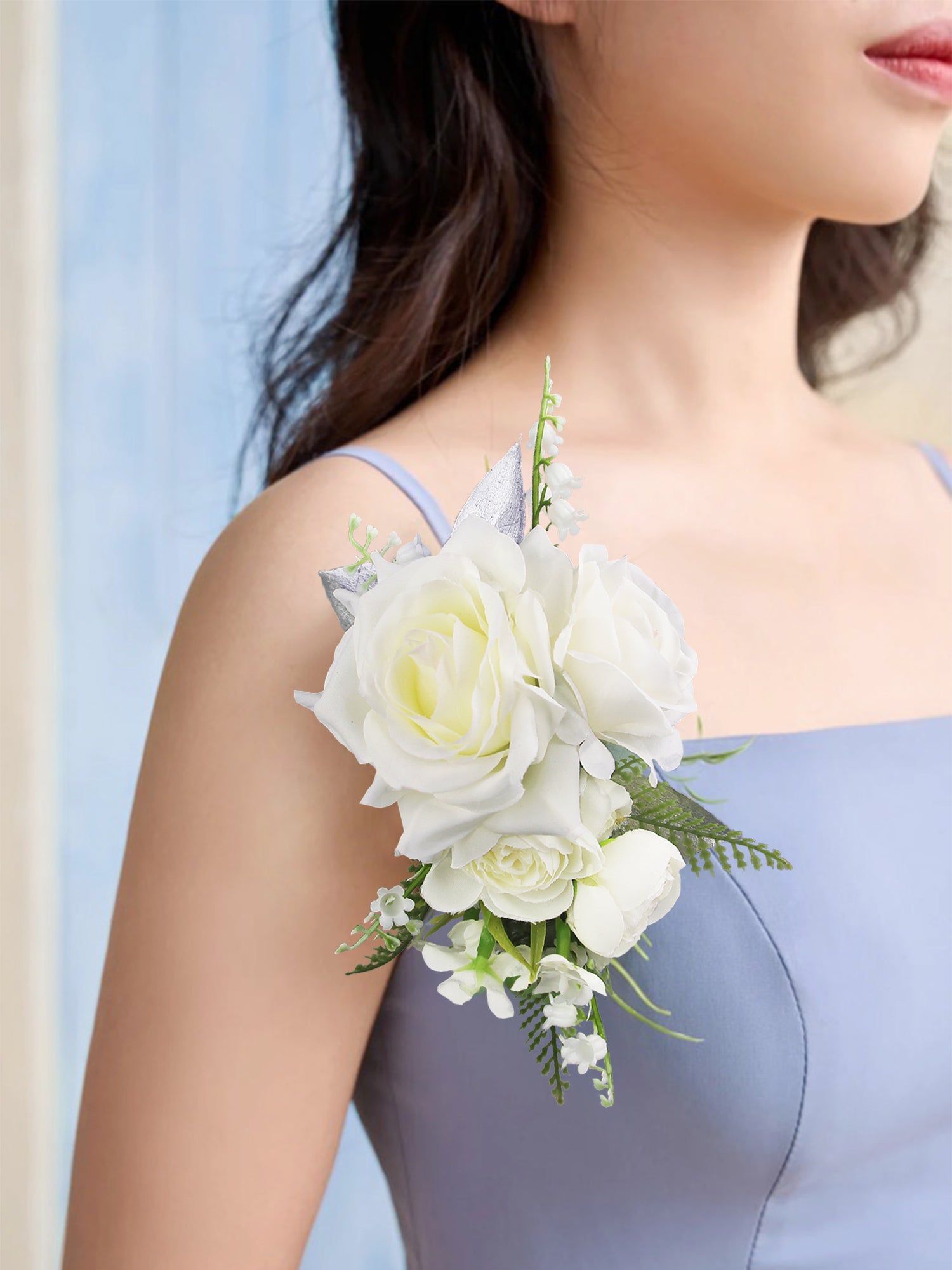White and Sage Green Shoulder Corsage
