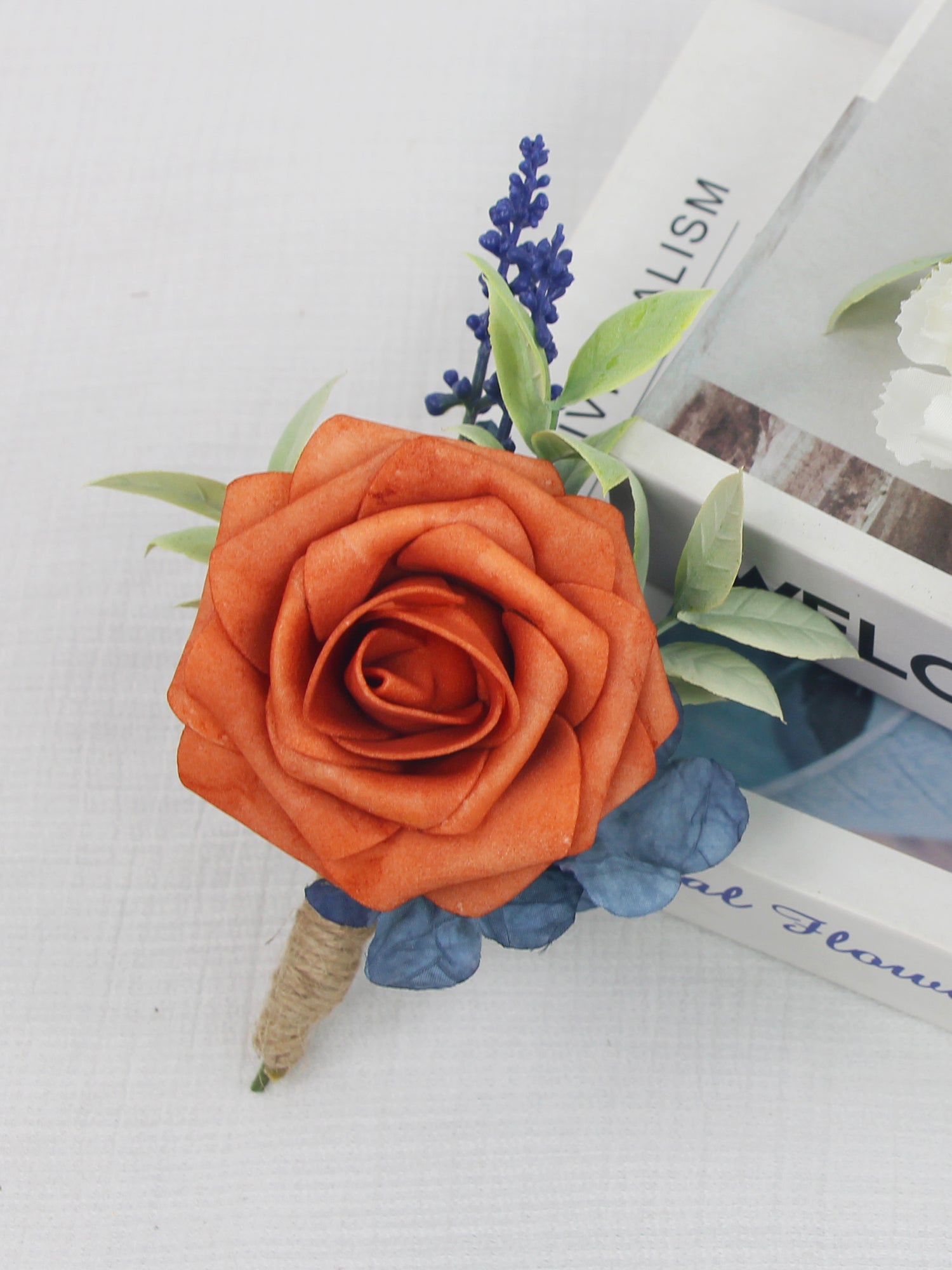 Boutonniere Navy Blue & Burnt Orange