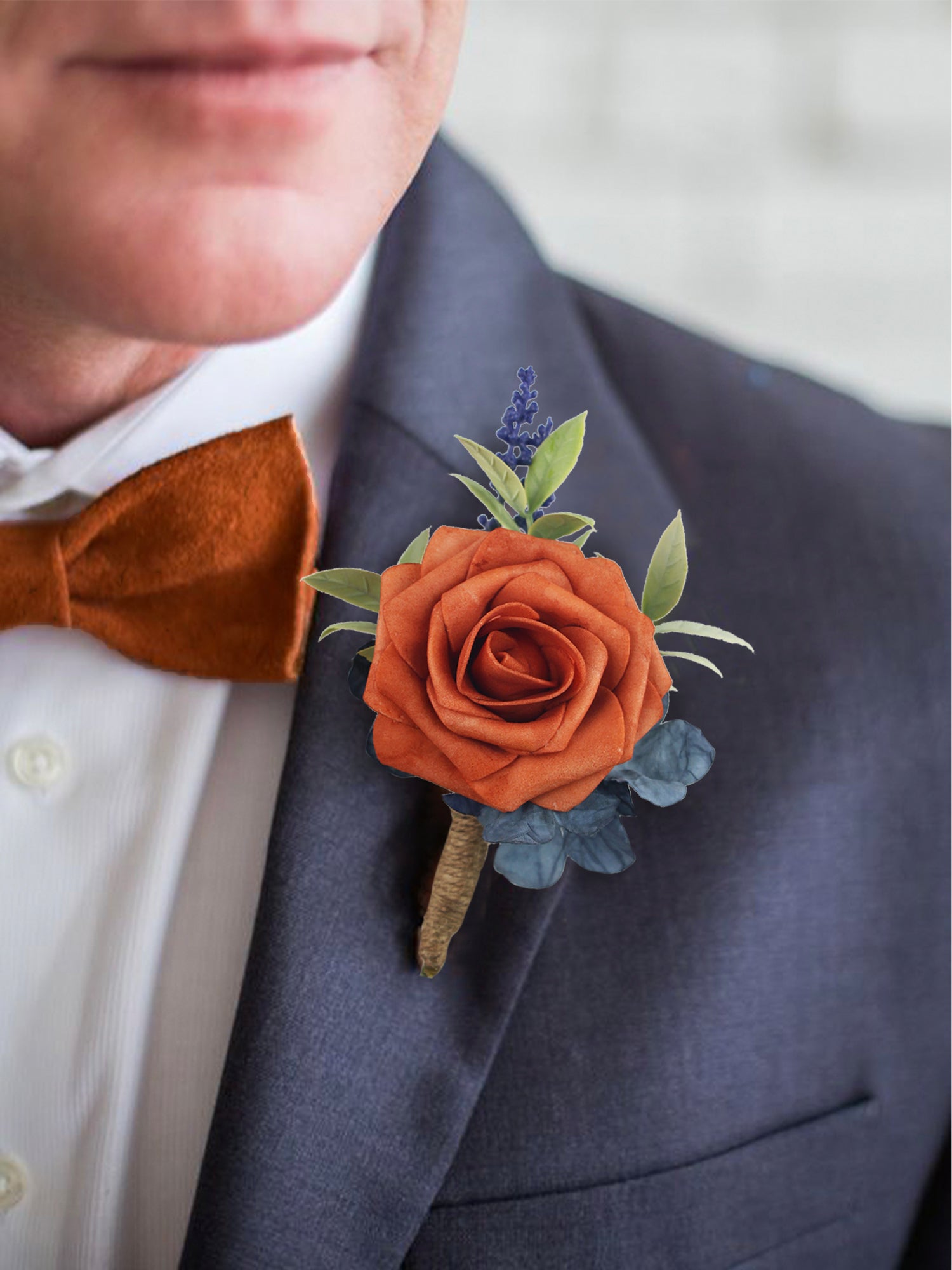 Boutonniere Navy Blue & Burnt Orange