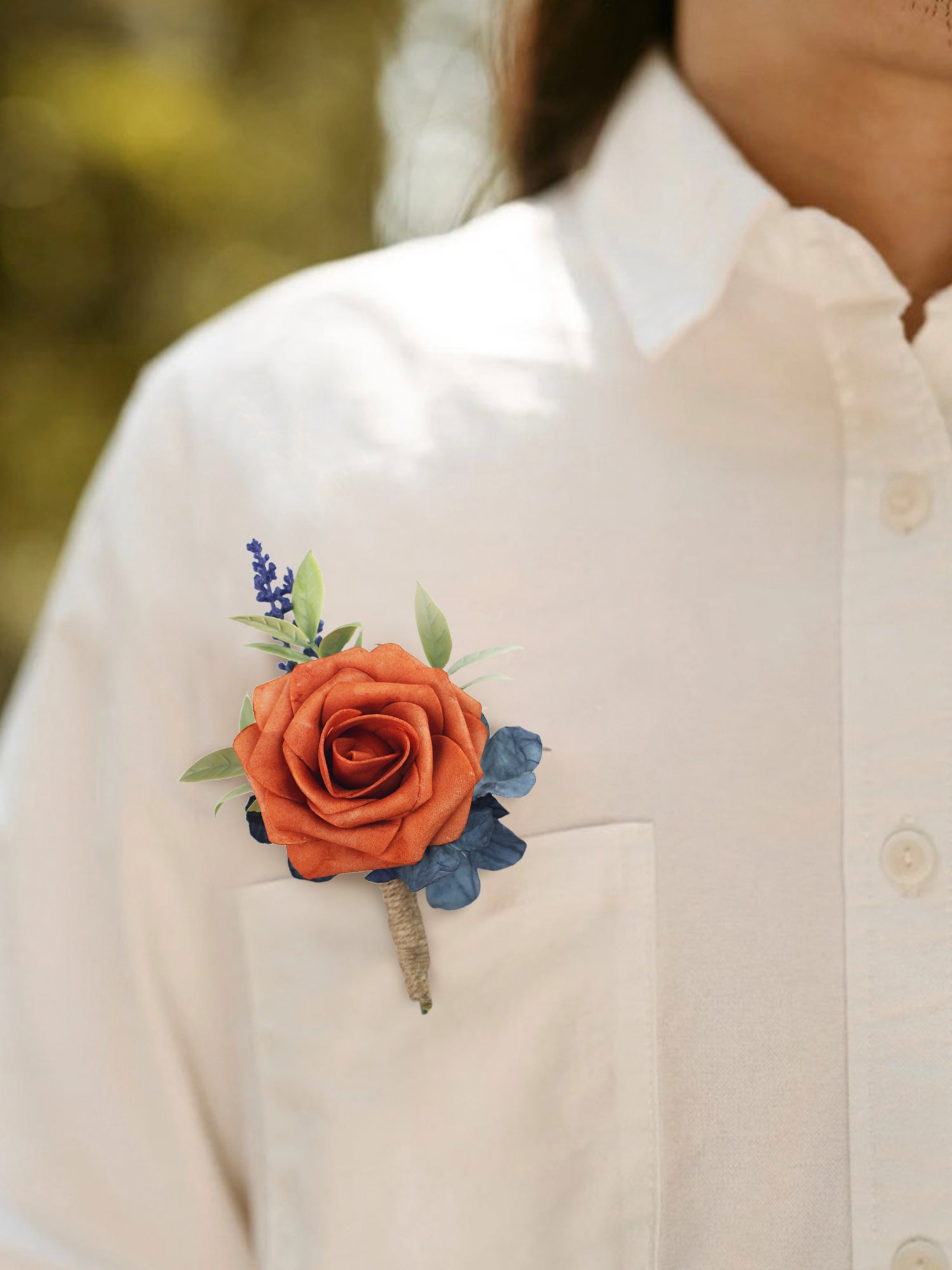 Boutonniere Navy Blue & Burnt Orange