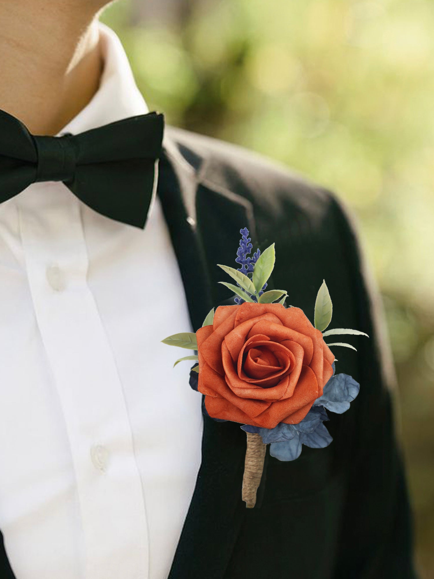 Boutonniere Navy Blue & Burnt Orange