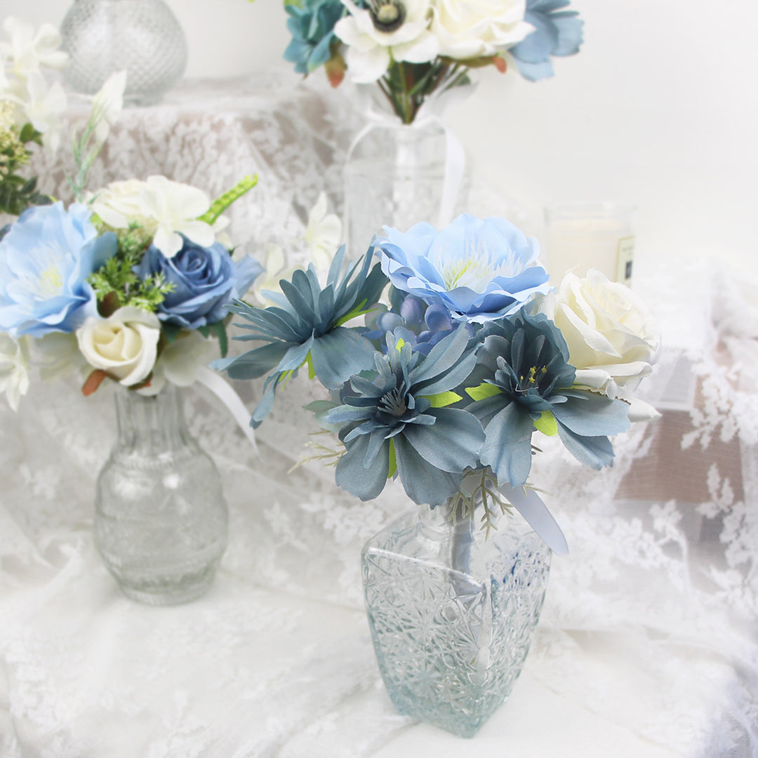 Mini Flower Sets in Embossed Vases - Aquamarine - Rinlong Flower