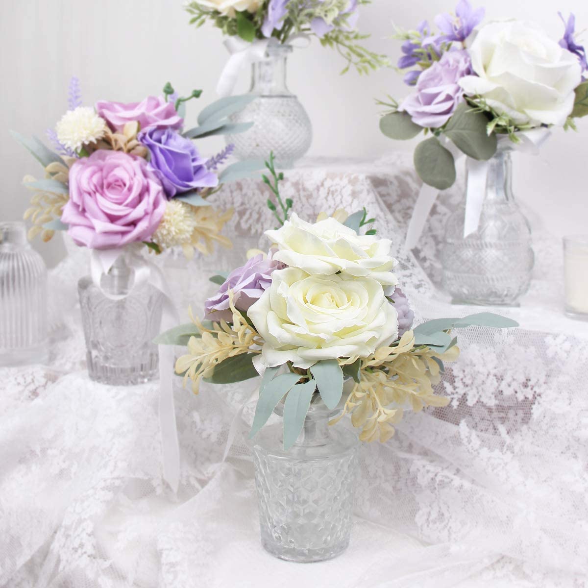 Mini Flower Sets in Embossed Vases - Pastel Purple - Rinlong Flower