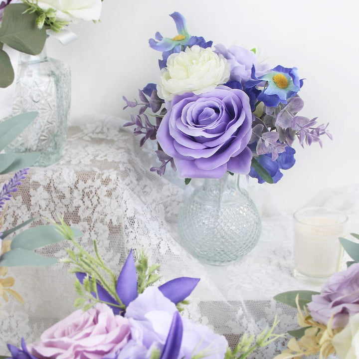 Mini Flower Sets in Embossed Vases - Pastel Purple - Rinlong Flower