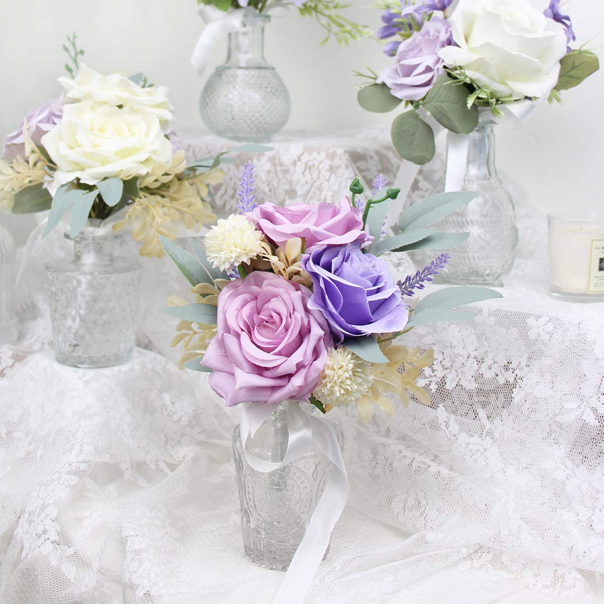 Mini Flower Sets in Embossed Vases - Pastel Purple - Rinlong Flower