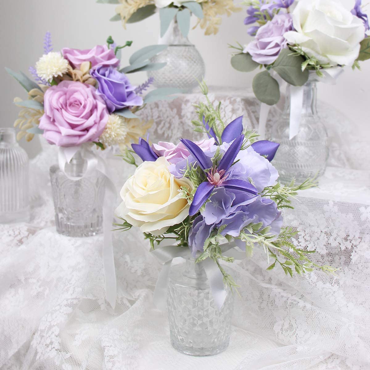 Mini Flower Sets in Embossed Vases - Pastel Purple - Rinlong Flower