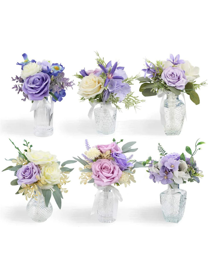 Mini Flower Sets in Embossed Vases - Pastel Purple - Rinlong Flower